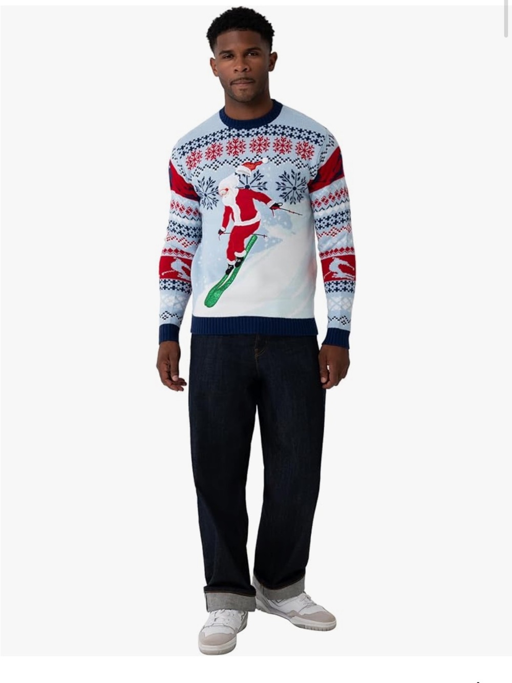 Blizzard Bay Men's Snowboard Santa Crewneck Sweater - Red, White, Blue